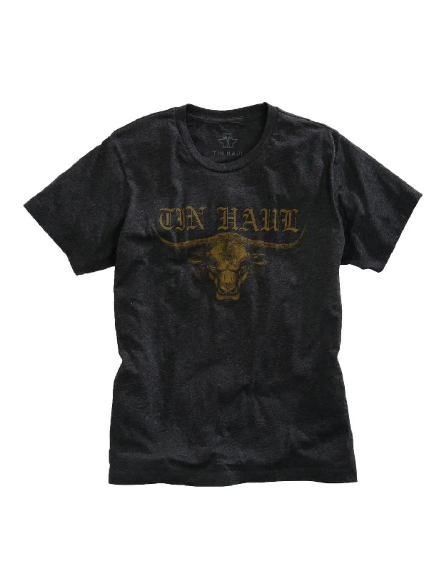 Tin Haul Mens Dark Grey Cotton Blend Longhorn S/S T-Shirt Modern Contemporary Chic