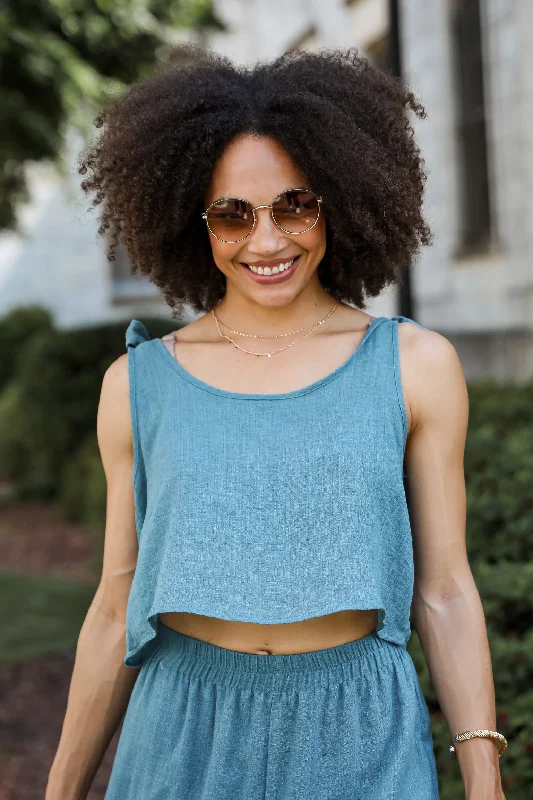 FINAL SALE - Vacay Bound Teal Tank - DU DEAL cutout tank top
