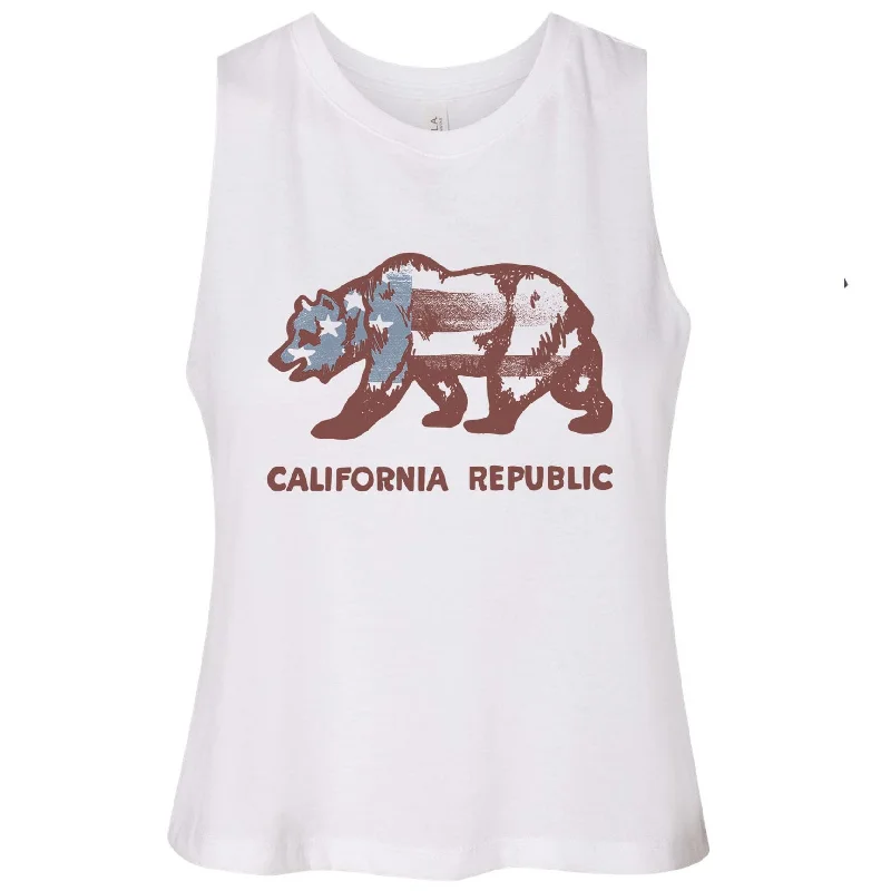Vintage Stars California Flag Cropped Tank glitter tank top