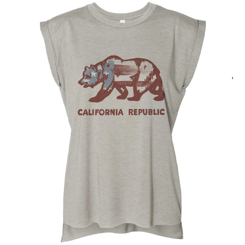 Vintage Stars California Flag rolled tank sequin tank top