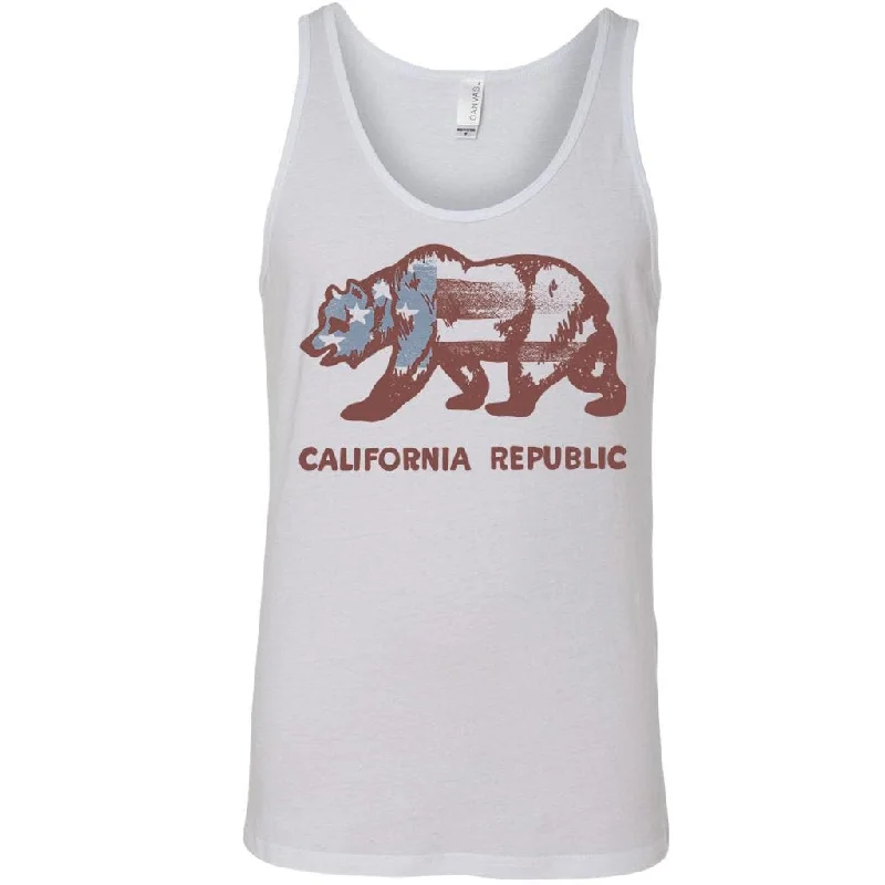 Vintage Stars California Flag White Tank cropped tank top