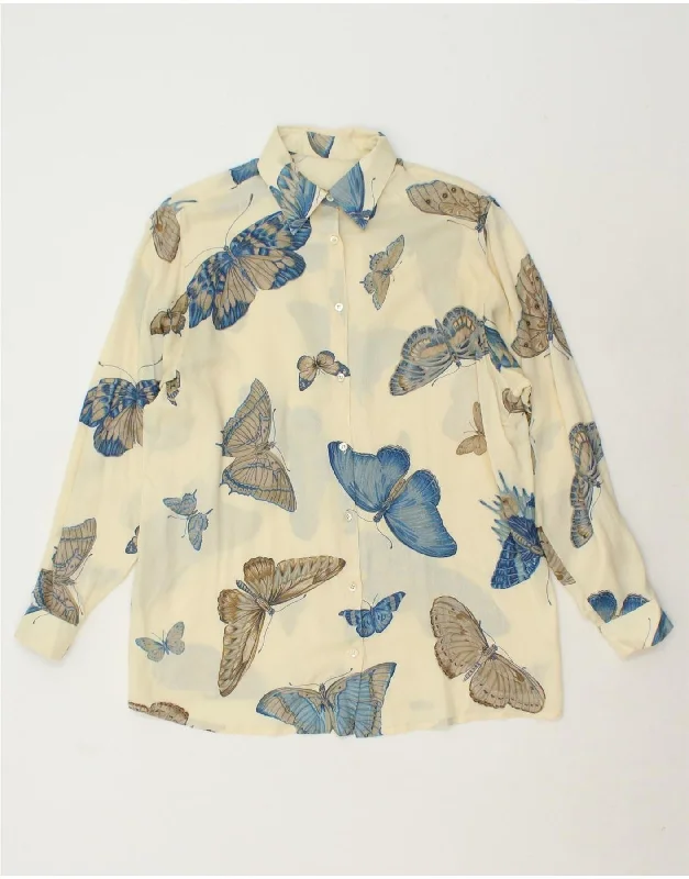VINTAGE Womens Shirt UK 16 Large Off White Butterfly Layered Multi-layer Single Layer VINTAGE Womens Shirt UK 16 Large Off White Butterfly Layered Multi-layer Single Layer