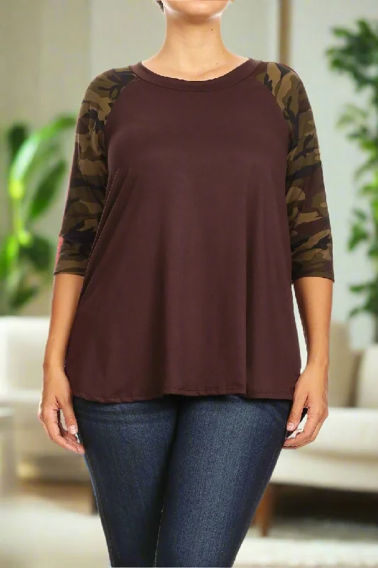 Womens Thanksgiving Brown Camouflage Top, 3/4 Sleeve Raglan Shirt, Sizes 1xl/2xl/3xl, Brown/Green Cashmere Blend Cotton Blend Poly Blend Womens Thanksgiving Brown Camouflage Top, 3/4 Sleeve Raglan Shirt, Sizes 1xl/2xl/3xl, Brown/Green Cashmere Blend Cotton Blend Poly Blend