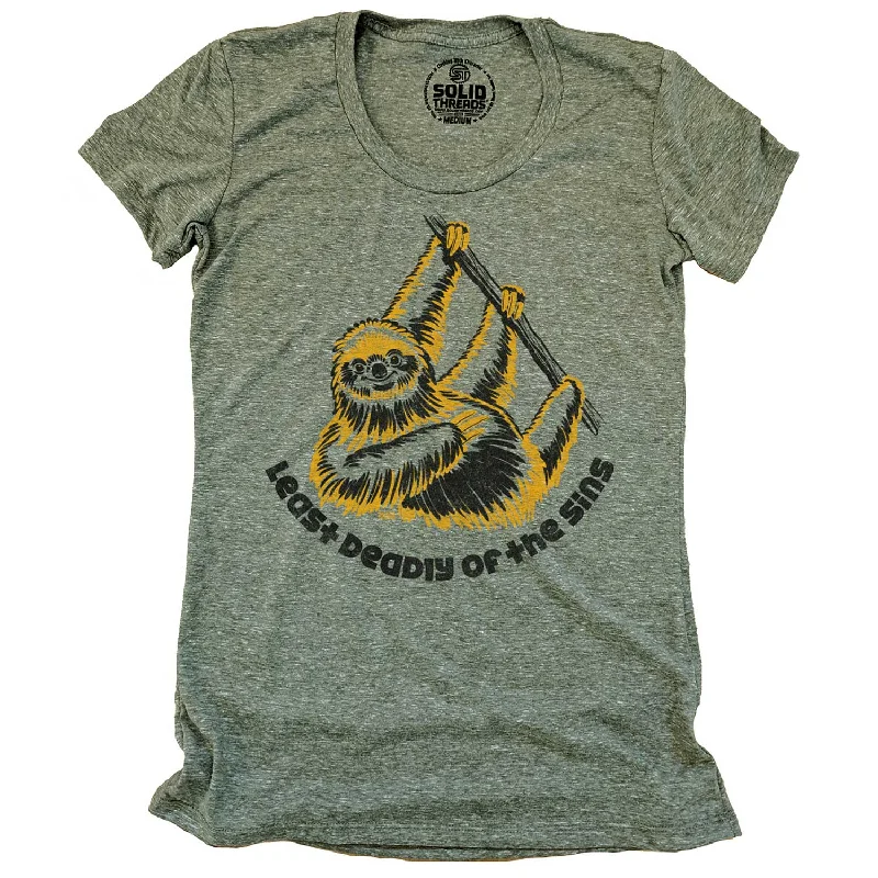 Women's Least Deadly of the Sins Sloth T-shirt Houndstooth Herringbone Solid