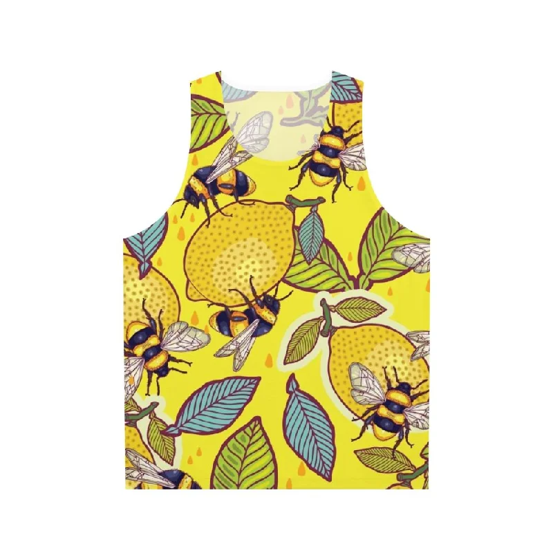 Vibrant Yellow Lemon and Bee Garden Unisex Tank Top seamless tank top