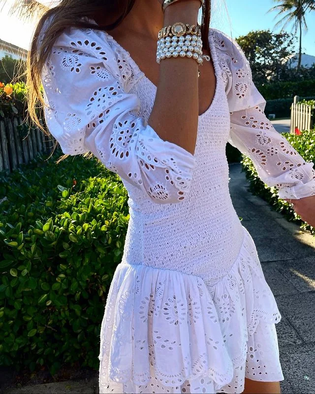 Zjkrl 2023 Summer Autumn Long Sleeve Elegant Embroidery Mini Dress Women Long Sleeve Cotton Smocked Bodice Sexy Woman Dress Tunics Stylish modern Zjkrl 2023 Summer Autumn Long Sleeve Elegant Embroidery Mini Dress Women Long Sleeve Cotton Smocked Bodice Sexy Woman Dress Tunics Stylish modern