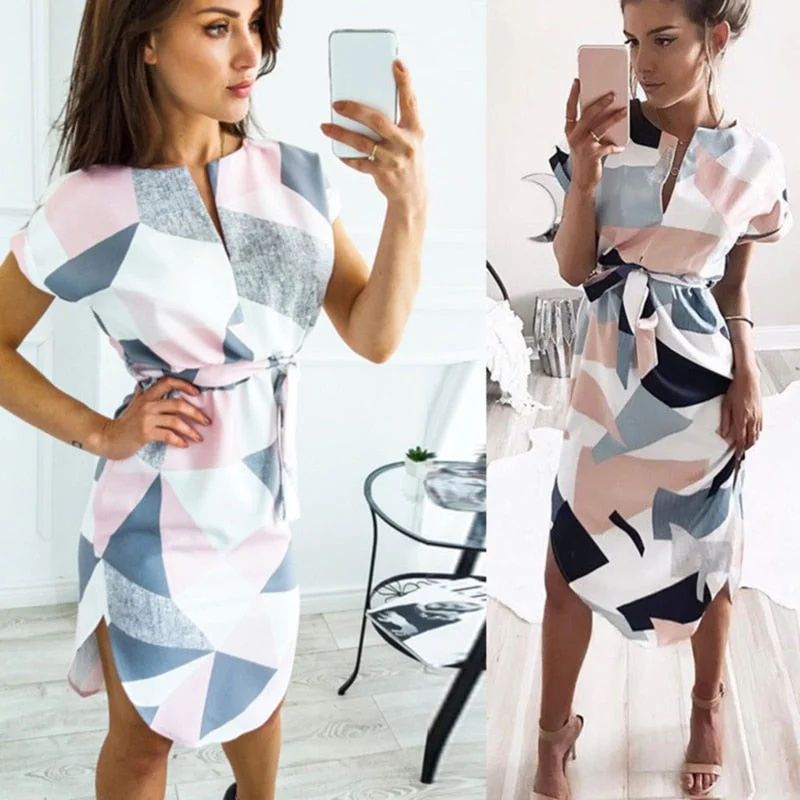 2022 Women Midi Party Dresses Geometric Print Summer Boho Beach Dress Loose Batwing Sleeve Dress Vestidos Plus Size Tunics Print Colorful 2022 Women Midi Party Dresses Geometric Print Summer Boho Beach Dress Loose Batwing Sleeve Dress Vestidos Plus Size Tunics Print Colorful