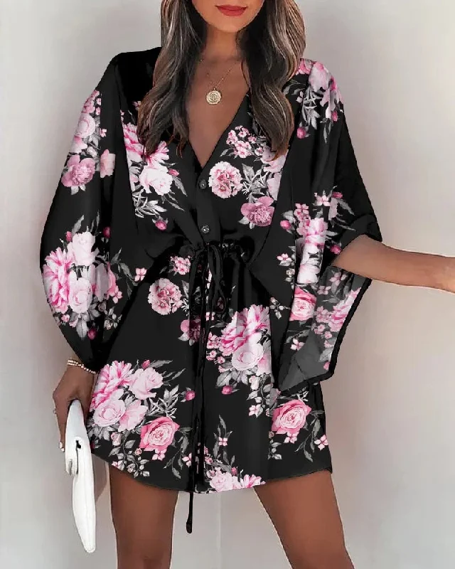 Zjkrl 2023 Summer Boho Dresses Women Casual Flora Print Batwing Sleeve Lace-Up Dress Sexy V Neck Loose Ladies Beach Mini Dress Vestido Halter Neckline Beach Zjkrl 2023 Summer Boho Dresses Women Casual Flora Print Batwing Sleeve Lace-Up Dress Sexy V Neck Loose Ladies Beach Mini Dress Vestido Halter Neckline Beach