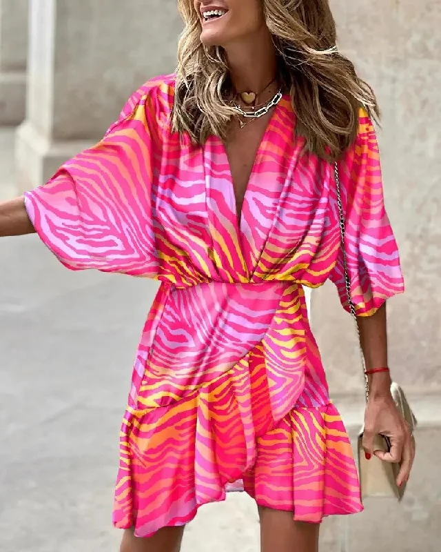 Zjkrl - 2023 Summer Irregular Mini Dress For Women Fashion Print Casual Bohemia Vacation Sundress Women's Bat Sleeve Ruffles Dresses Tunics Luxurious high-end Zjkrl - 2023 Summer Irregular Mini Dress For Women Fashion Print Casual Bohemia Vacation Sundress Women's Bat Sleeve Ruffles Dresses Tunics Luxurious high-end