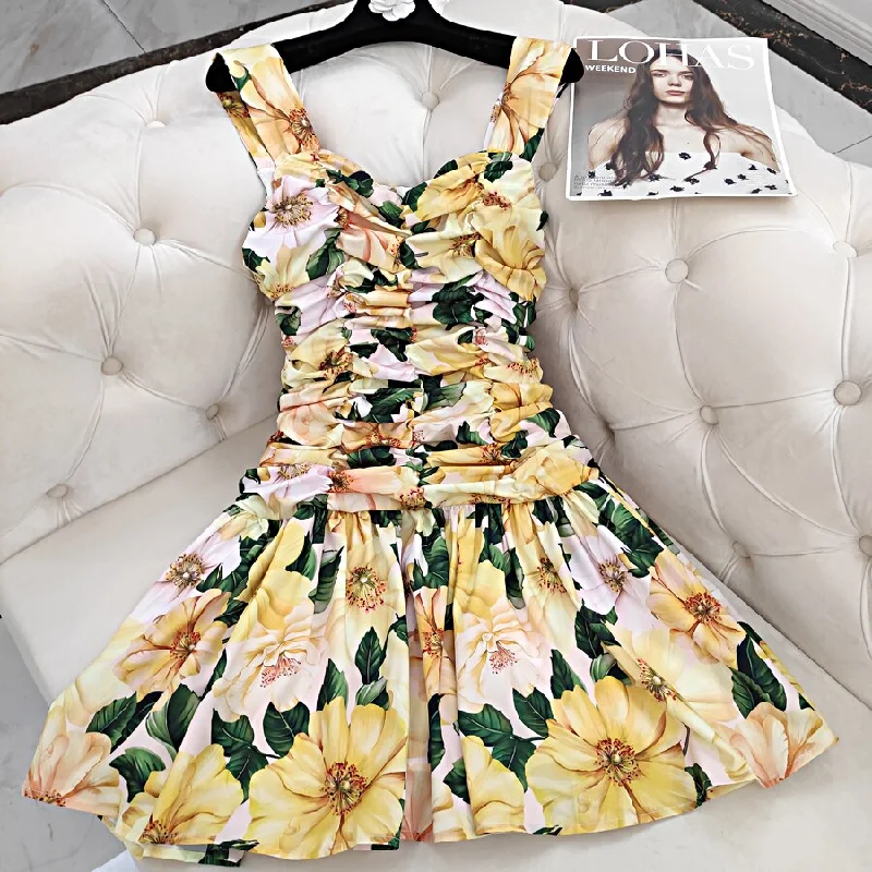 Zjkrl - 2023 Summer Woman Sleeveless Tube Top Collar Sling Print Vintage Sexy Sweet Mini Dress Korean Women A-line Pleated Holiday Dress Crew Neckline Casual Zjkrl - 2023 Summer Woman Sleeveless Tube Top Collar Sling Print Vintage Sexy Sweet Mini Dress Korean Women A-line Pleated Holiday Dress Crew Neckline Casual