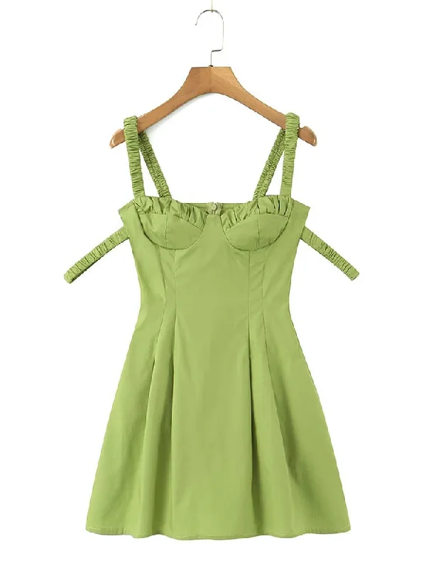 Zjkrl - 2023 Women Elastic Double Strap Sling Sexy Dress Summer Ladies Ruched Chest Corset Style Slim Waist Pleated A-line Mini Robe Off-the-shoulder Chic Trendy Zjkrl - 2023 Women Elastic Double Strap Sling Sexy Dress Summer Ladies Ruched Chest Corset Style Slim Waist Pleated A-line Mini Robe Off-the-shoulder Chic Trendy