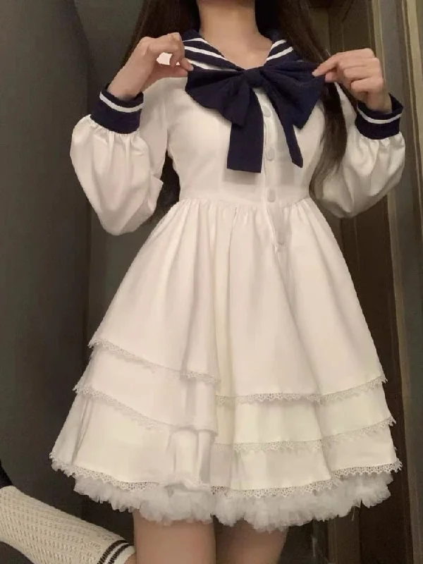 Zjkrl - Autumn Japanese Kawaii Mini Dress Women College Style Bow Sweet Chic Fluffy Dress Korean Style Elegant Casual Dress Female Tunics Versatile stylish Zjkrl - Autumn Japanese Kawaii Mini Dress Women College Style Bow Sweet Chic Fluffy Dress Korean Style Elegant Casual Dress Female Tunics Versatile stylish