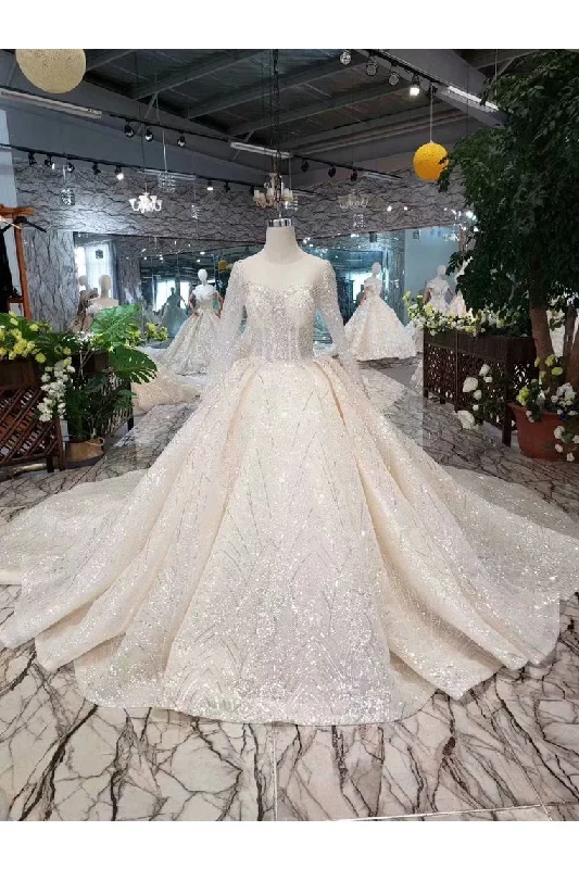 Ball Gown Wedding Dresses Scoop Top Quality Tulle Beading Long Sleeves empire Waist empire Ball Gown Wedding Dresses Scoop Top Quality Tulle Beading Long Sleeves empire Waist empire