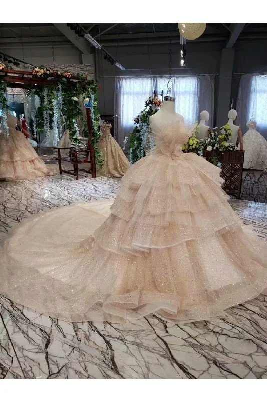 Ball Gown Wedding Dresses Strapless Top Quality Appliques Tulle Beading Cowl Neckline Elegant Ball Gown Wedding Dresses Strapless Top Quality Appliques Tulle Beading Cowl Neckline Elegant
