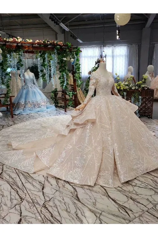 Ball Gown Wedding Dresses V Neck Long Sleeves Top Quality Appliques Tulle Beading Tunics Trousers formal Ball Gown Wedding Dresses V Neck Long Sleeves Top Quality Appliques Tulle Beading Tunics Trousers formal