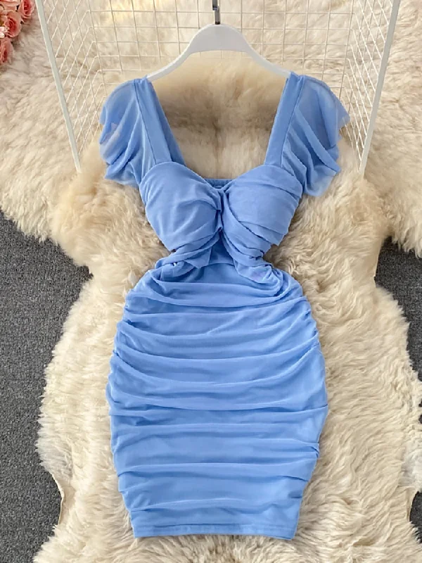 Zjkrl - Blue/Khaki/White Sexy Draped Bodycon Dress Women Elegant Square Collar Short Sleeve High Waist Mini Vestidos Party Robe New Tunics Brand named Zjkrl - Blue/Khaki/White Sexy Draped Bodycon Dress Women Elegant Square Collar Short Sleeve High Waist Mini Vestidos Party Robe New Tunics Brand named