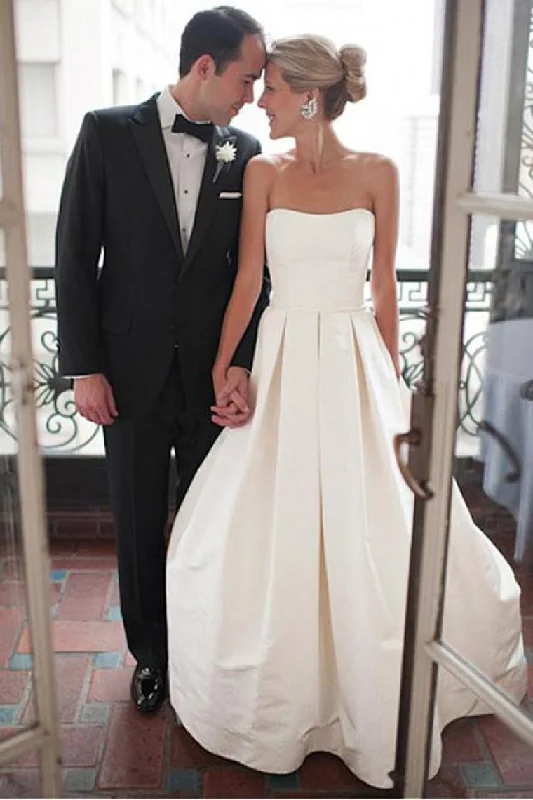 Charming Open Back Strapless Simple Elegant Long Wedding Dresses Wedding Gowns Tunics Modern contemporary Charming Open Back Strapless Simple Elegant Long Wedding Dresses Wedding Gowns Tunics Modern contemporary