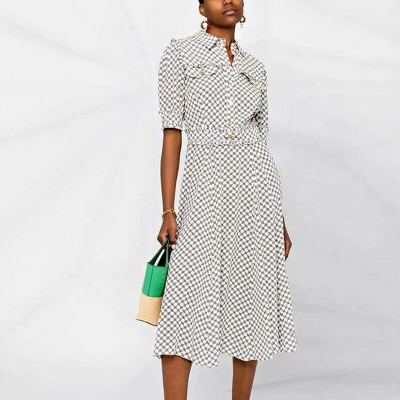 Designer Summer Women's High Quality Vintage Chic Elegant Party Casual Printed Short Sleeved Midi Shirt Dress Tunics Canvas sturdy Designer Summer Women's High Quality Vintage Chic Elegant Party Casual Printed Short Sleeved Midi Shirt Dress Tunics Canvas sturdy