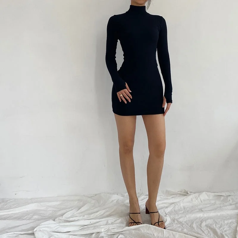 Zjkrl - DIRTYLILY Autumn Fashion Sexy Solid Turtleneck Skinny Mini Dress Women Rib Knit Keep Warm Long Sleeve Slim Dress Streetwear Square Neckline Feminine Zjkrl - DIRTYLILY Autumn Fashion Sexy Solid Turtleneck Skinny Mini Dress Women Rib Knit Keep Warm Long Sleeve Slim Dress Streetwear Square Neckline Feminine