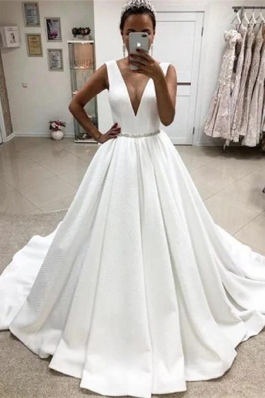 Elegant Deep V-Neck Simple Ball Gown Wedding Dresses Bridal Dresses Tunics Versatile all-occasion Elegant Deep V-Neck Simple Ball Gown Wedding Dresses Bridal Dresses Tunics Versatile all-occasion