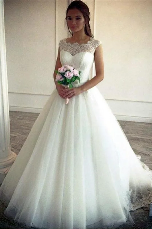 Elegant Ivory Lace Tulle Long Ball Gown Wedding Dresss Charming Bridal Dresses Tunics Stylish elegant Elegant Ivory Lace Tulle Long Ball Gown Wedding Dresss Charming Bridal Dresses Tunics Stylish elegant