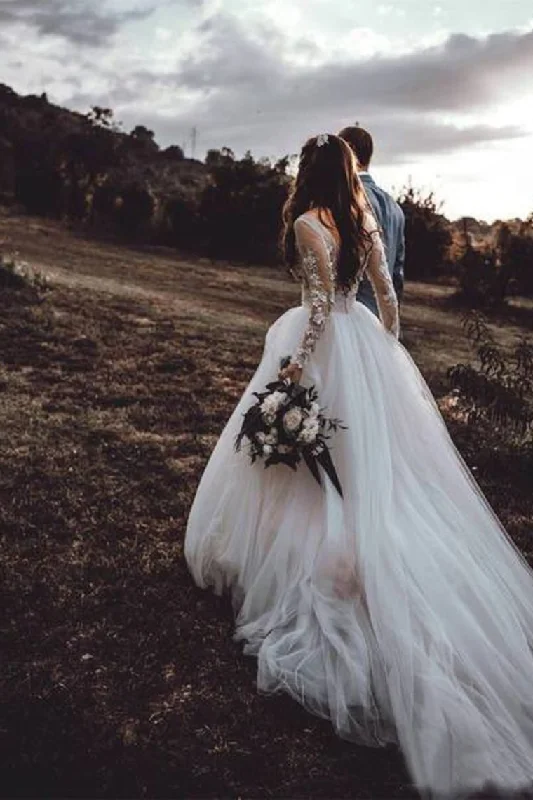 Elegant See Through Long Sleeve Wedding Dresses Lace Applique Bridal Dress empire Waist empire Elegant See Through Long Sleeve Wedding Dresses Lace Applique Bridal Dress empire Waist empire