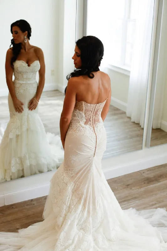 Fashion Gorgeous Mermaid Backless Sweetheart Ivory Lace Wedding Dresses Cowl Neckline Elegant Fashion Gorgeous Mermaid Backless Sweetheart Ivory Lace Wedding Dresses Cowl Neckline Elegant