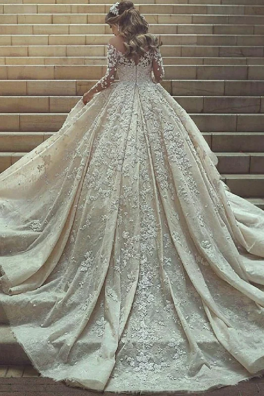 Gorgeous Beautiful Modest Lace Ball Gown Long Sleeves Wedding Dresses Tunics Polka dots Gorgeous Beautiful Modest Lace Ball Gown Long Sleeves Wedding Dresses Tunics Polka dots