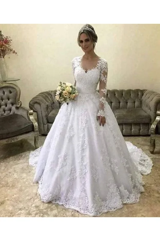 Hot Wedding Dresses Sweetheart Ball Gown Tulle With Applique Long Sleeves Tunics Wedding white Hot Wedding Dresses Sweetheart Ball Gown Tulle With Applique Long Sleeves Tunics Wedding white