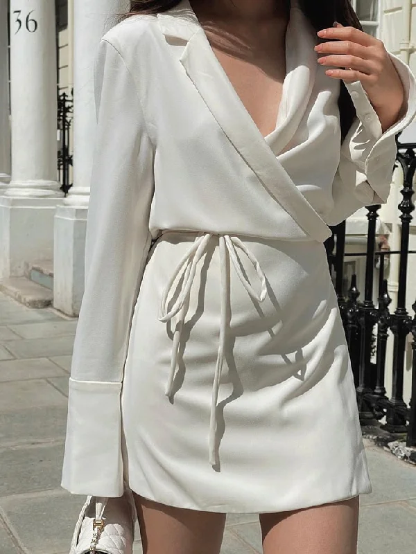 Zjkrl - Black Satin V-Neck Shirt Dress Women 2023 Spring Flare Sleeve Lace Up Mini Dresses Elegant Ladies Party Vestidos Tunics Vintage classic Zjkrl - Black Satin V-Neck Shirt Dress Women 2023 Spring Flare Sleeve Lace Up Mini Dresses Elegant Ladies Party Vestidos Tunics Vintage classic