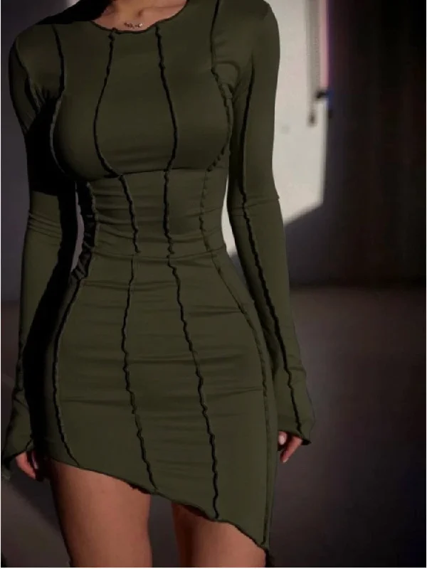 Zjkrl - Sexy Solid Patchwork O Neck Mini Dress Women Autumn Bodycon Long Sleeve Slim Fit Elegant Party Club Vestido Tunics Stylish modern Zjkrl - Sexy Solid Patchwork O Neck Mini Dress Women Autumn Bodycon Long Sleeve Slim Fit Elegant Party Club Vestido Tunics Stylish modern
