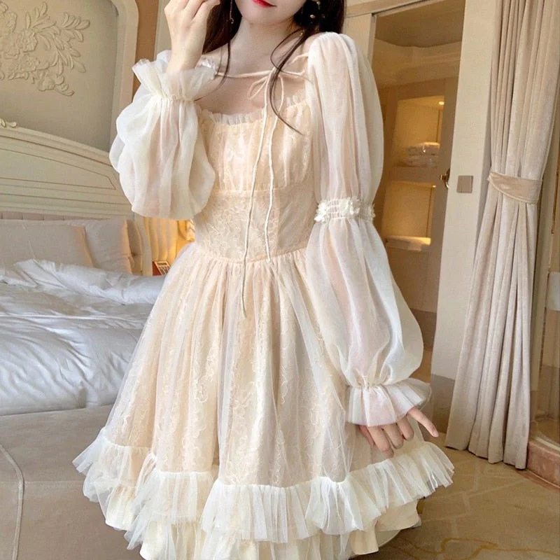 Zjkrl Lolita Kawaii Dress Women Casual Long Sleeve Vintage Y2k Mini Dress Female Japanese Style One Piece Dress Korean Autumn Tunics Solid Classic Zjkrl Lolita Kawaii Dress Women Casual Long Sleeve Vintage Y2k Mini Dress Female Japanese Style One Piece Dress Korean Autumn Tunics Solid Classic
