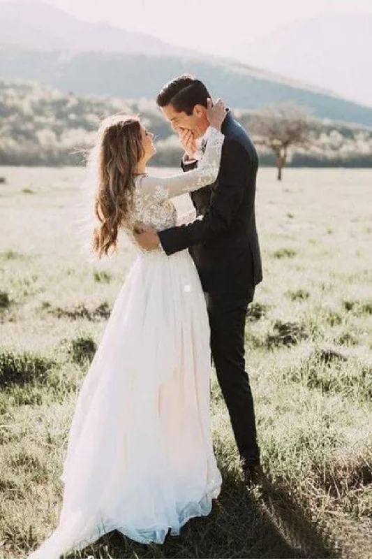 Long Sleeve Rustic Wedding Dresses Lace Appliqued Ivory Beach Wedding Dress Tunics Sale discount Long Sleeve Rustic Wedding Dresses Lace Appliqued Ivory Beach Wedding Dress Tunics Sale discount