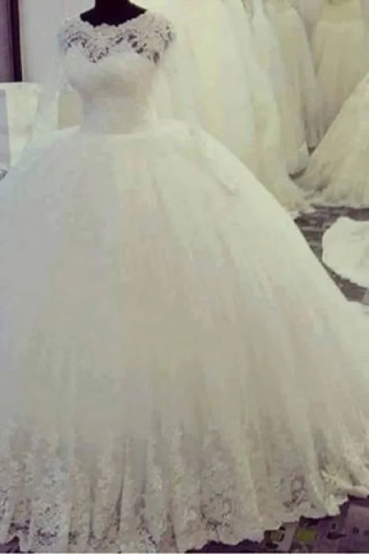 Luxurious Scalloped Ball Gown Wedding Dresses With Long Sleeves Tunics Sophisticated sleek Luxurious Scalloped Ball Gown Wedding Dresses With Long Sleeves Tunics Sophisticated sleek