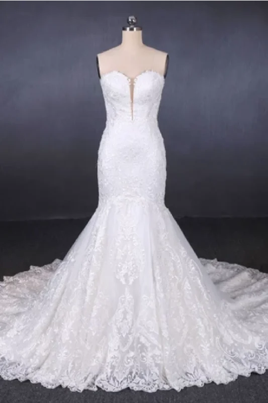 Mermaid Sweetheart Long Lace Bridal Dresses, Strapless Mermaid Wedding Dress Tunics Practical easy-care Mermaid Sweetheart Long Lace Bridal Dresses, Strapless Mermaid Wedding Dress Tunics Practical easy-care