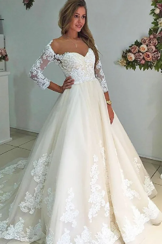 Modest Charming Bal Gown Lace Wedding Dresses With Sleeves Bridal Dresses Tunics Trendy modern Modest Charming Bal Gown Lace Wedding Dresses With Sleeves Bridal Dresses Tunics Trendy modern