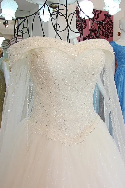 New Arrival Bling Off The Shoulder Wedding Dresses A Line Tulle Lace Up Off-the-shoulder Chic Trendy New Arrival Bling Off The Shoulder Wedding Dresses A Line Tulle Lace Up Off-the-shoulder Chic Trendy