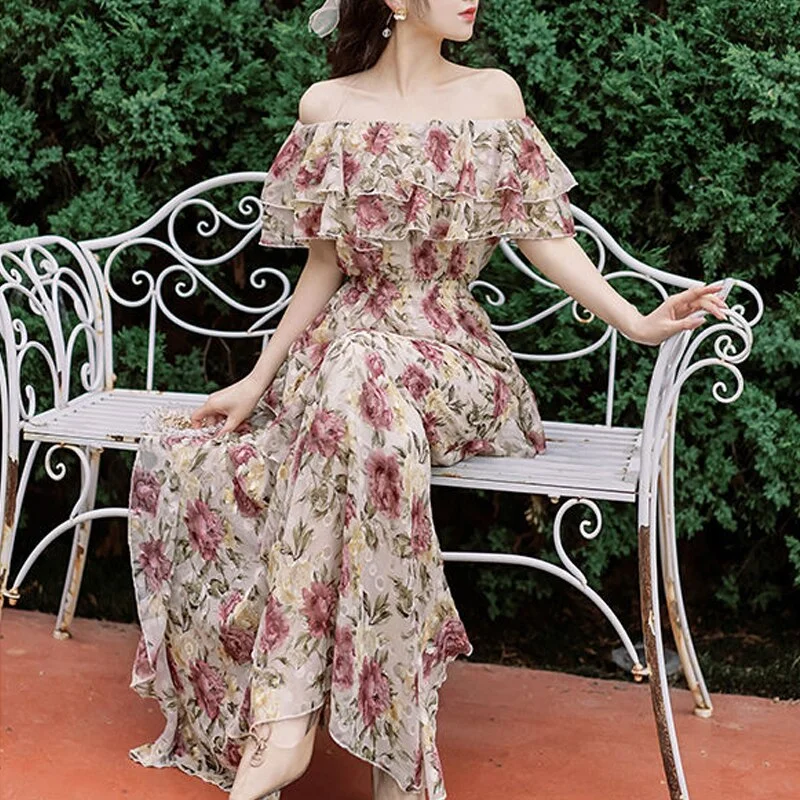Off Shoulder Dress Summer 2022 Midi Vingtage Floral Dress Females Design Korean Style Elegant Casual Women's Dresses Party Fairy Tunics Trousers formal Off Shoulder Dress Summer 2022 Midi Vingtage Floral Dress Females Design Korean Style Elegant Casual Women's Dresses Party Fairy Tunics Trousers formal
