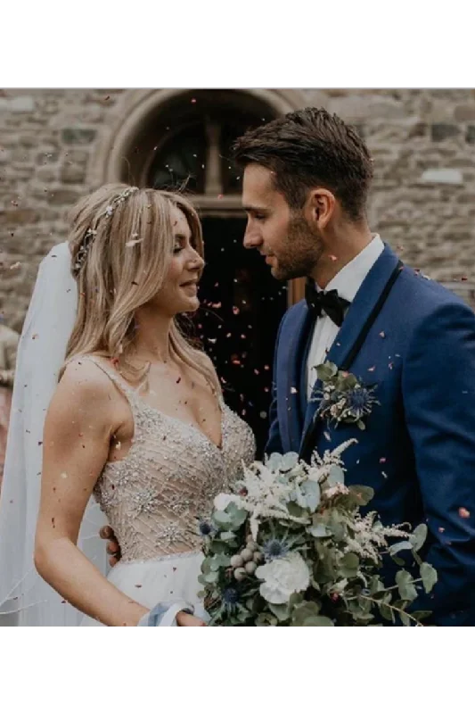 Rhinestones Spahetti Straps Full Beaded Bodice Wedding Dress With Sequin Tulle Wedding Dress Tunics Spring floral Rhinestones Spahetti Straps Full Beaded Bodice Wedding Dress With Sequin Tulle Wedding Dress Tunics Spring floral