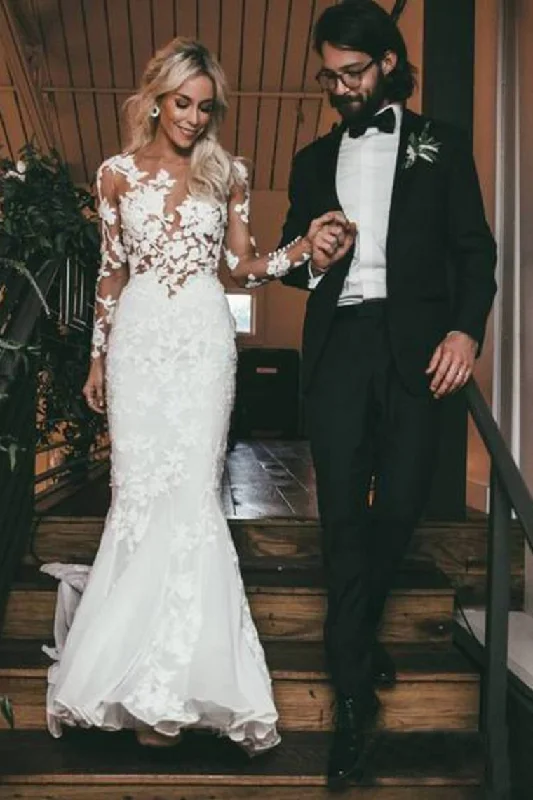 See Through Long Sleeve Mermaid Wedding Dresses Lace Applique Bridal Dress Tunics Exclusive limited See Through Long Sleeve Mermaid Wedding Dresses Lace Applique Bridal Dress Tunics Exclusive limited