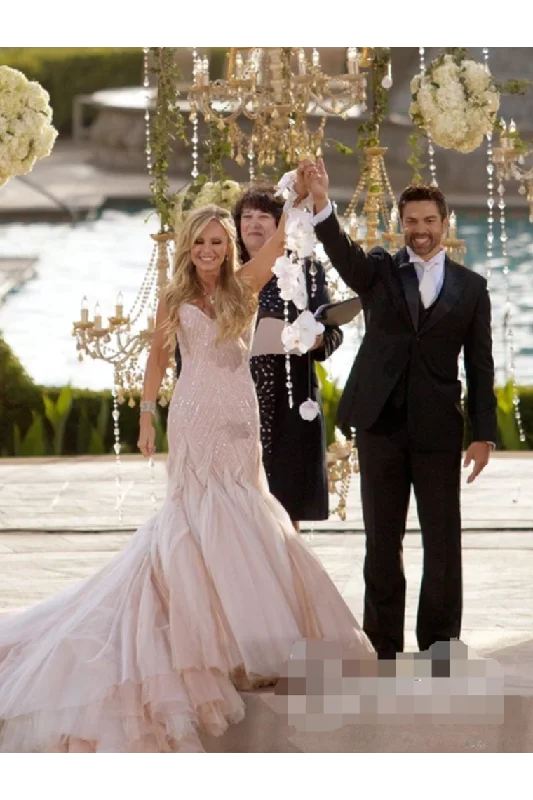 Sexy Sequins Mermaid Wedding Dress With Ruffles Luxurious Champagne Bridal Gown Tunics Chic fashionable Sexy Sequins Mermaid Wedding Dress With Ruffles Luxurious Champagne Bridal Gown Tunics Chic fashionable
