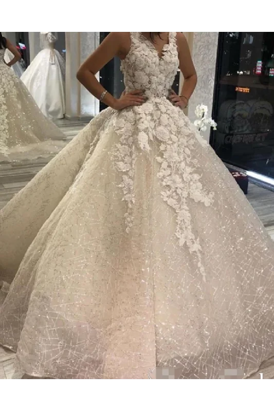 Shimmer Organza Ball Gown Wedding Dress With V Neck And Sequins Decorated Tunics Trendy modern Shimmer Organza Ball Gown Wedding Dress With V Neck And Sequins Decorated Tunics Trendy modern
