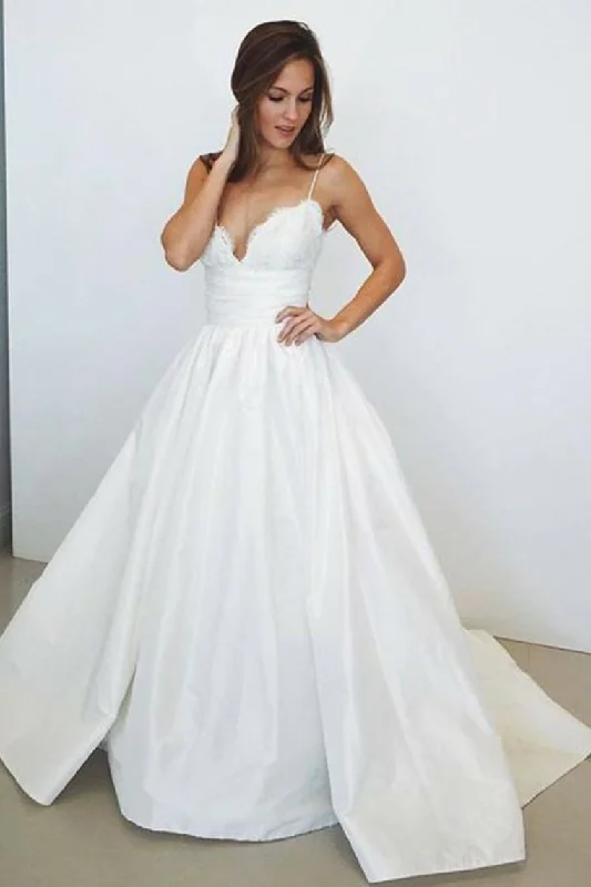 Spaghetti Straps Long Ivroy Lace Satin Wedding Dresses Bridal Dresses Tunics Solid Classic Spaghetti Straps Long Ivroy Lace Satin Wedding Dresses Bridal Dresses Tunics Solid Classic