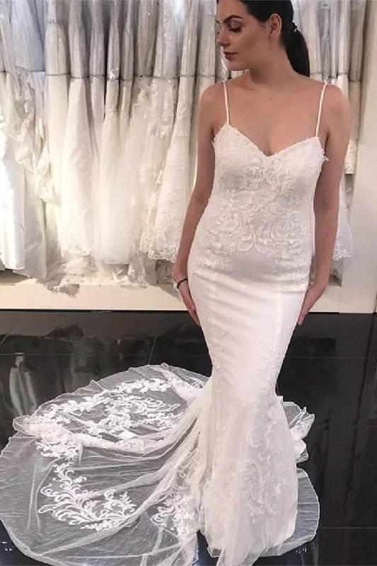 Spaghetti Straps Sheath Classy Ivory Lace Long Wedding Dresses Tunics stripes playful Spaghetti Straps Sheath Classy Ivory Lace Long Wedding Dresses Tunics stripes playful