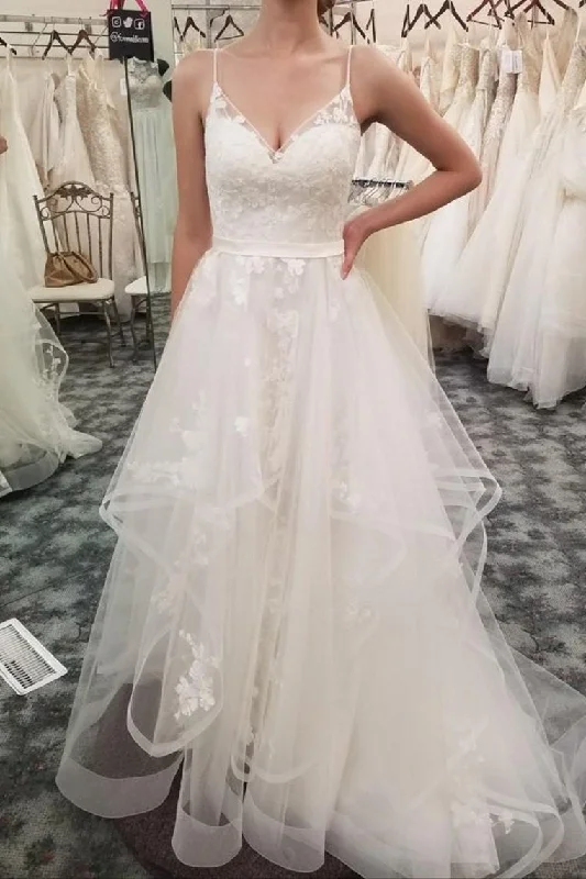 Spaghetti Straps V-Neck Ivory Lace Long Wedding Dresses Dresses For Wedding Tunics Fleece cozy Spaghetti Straps V-Neck Ivory Lace Long Wedding Dresses Dresses For Wedding Tunics Fleece cozy