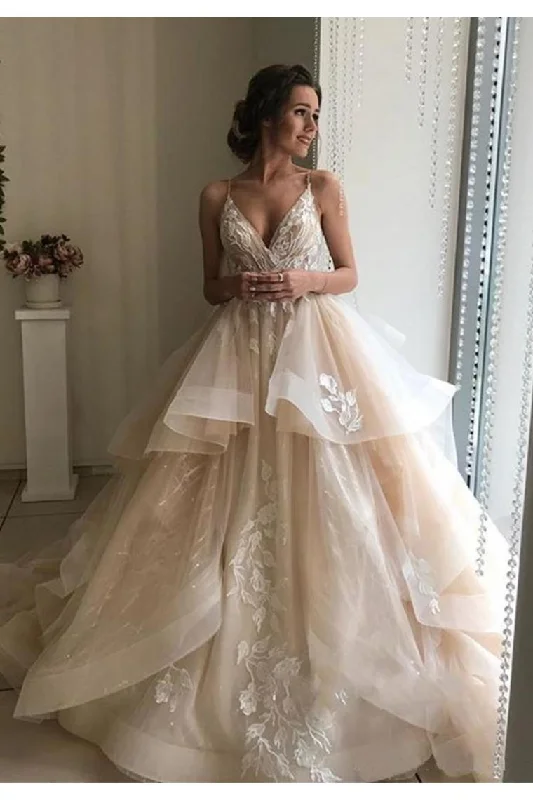 Spaghetti Straps V Neck Wedding Dresses With Layer, Sleeveless Wedding Gowns Tunics Corduroy durable Spaghetti Straps V Neck Wedding Dresses With Layer, Sleeveless Wedding Gowns Tunics Corduroy durable