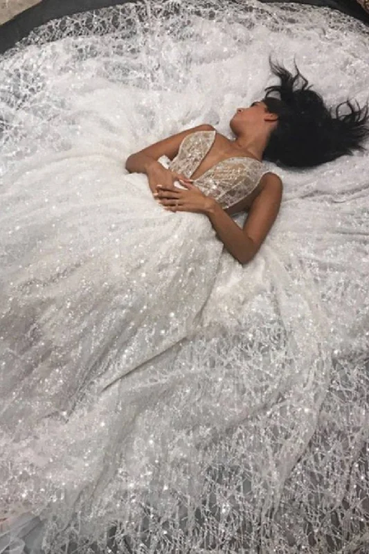 Sparkly Sequin Shiny Long V-Neck Wedding Dresses Charming Modest Bridal Dresses Tunics Running lightweight Sparkly Sequin Shiny Long V-Neck Wedding Dresses Charming Modest Bridal Dresses Tunics Running lightweight