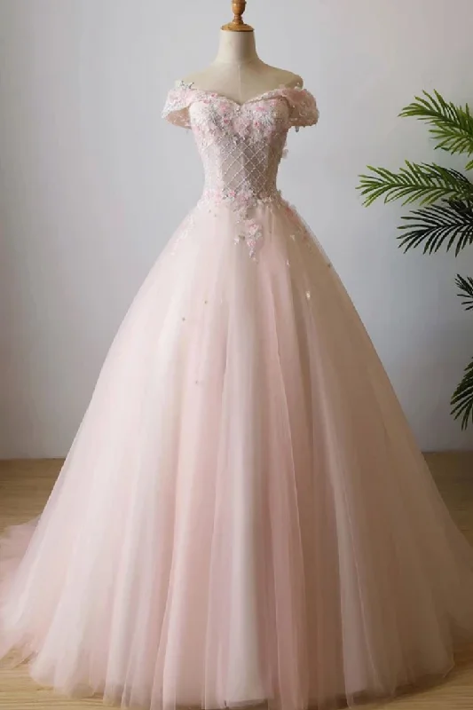 Stunning Off The Shoulder Ball Gown Quinceanera Dresses Tulle 3D Flowers Prom Dresses Tunics Prom sequined Stunning Off The Shoulder Ball Gown Quinceanera Dresses Tulle 3D Flowers Prom Dresses Tunics Prom sequined