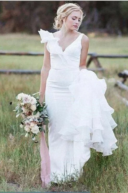 V Neck Backless Sheath White Wedding Dresses Long Simple Bridal Dresses Tunics Stylish modern V Neck Backless Sheath White Wedding Dresses Long Simple Bridal Dresses Tunics Stylish modern