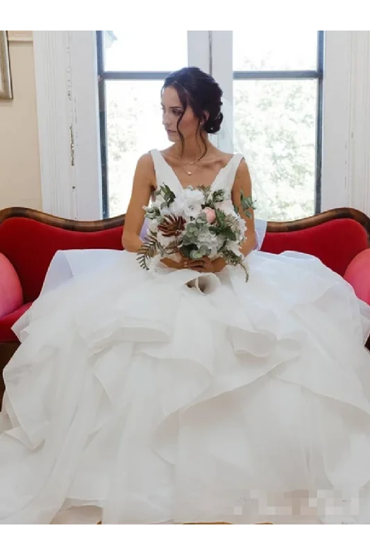 V Neck Organza Ball Gown Wedding Dress With Ruffles Beadings Sash Bridal Dress Tunics Practical easy-care V Neck Organza Ball Gown Wedding Dress With Ruffles Beadings Sash Bridal Dress Tunics Practical easy-care